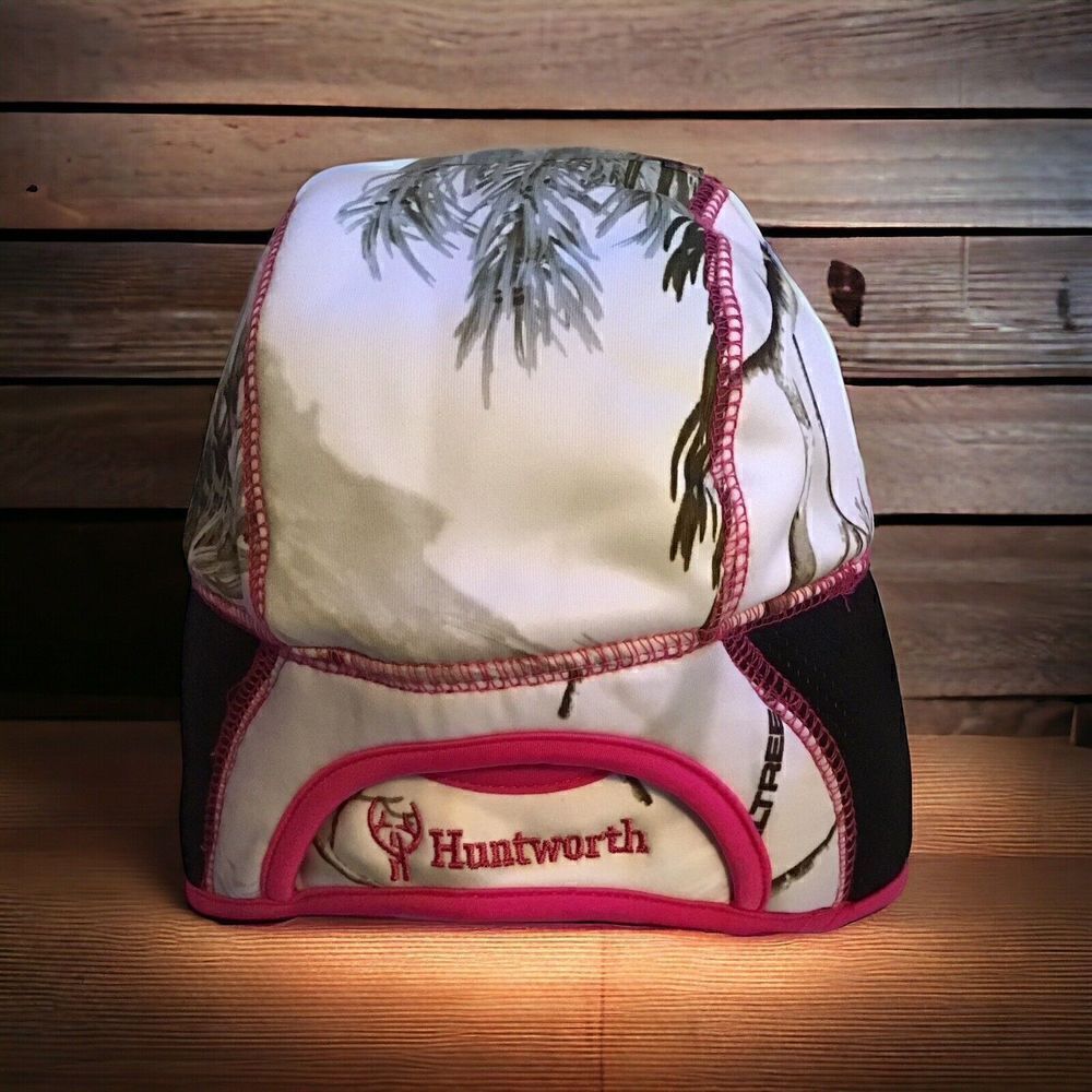 Huntworth Realtree Winter Pattern With Pink Trim And Pony Tail Hole Hat